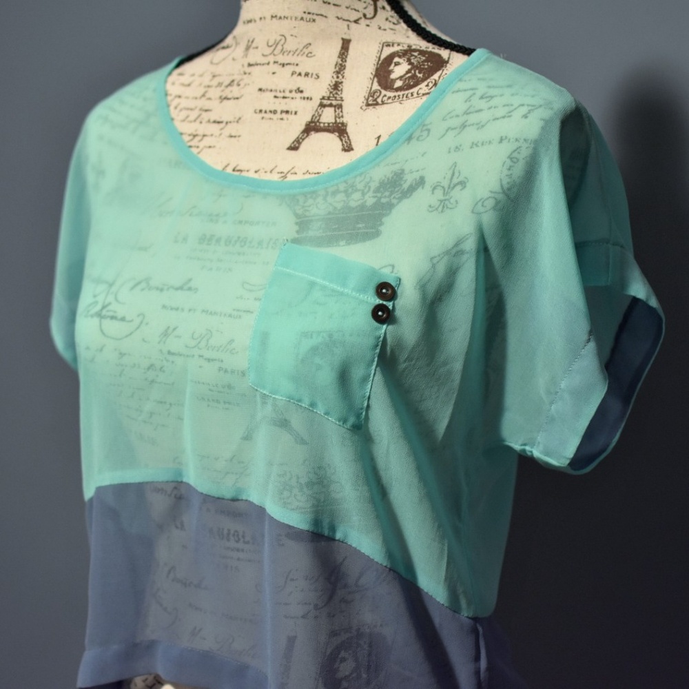 SOLD - Lucca Couture Sheer Colorblock Crop Top